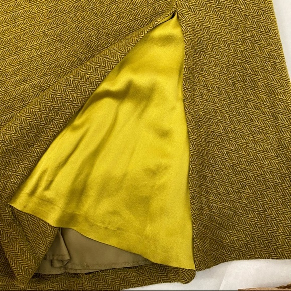 Max Mara Olive Green Tweed Alpaca Virgin Wool Skirt Front Slit + Silk Lining - Picture 3 of 8